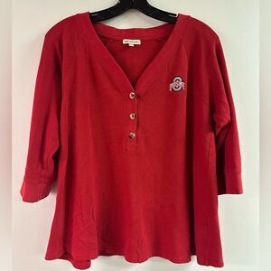 Ohio State 3/4 Sleeve Red Henley Top Size M